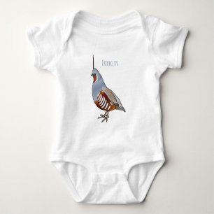 Mountain quail bird cartoon illustration  baby bodysuit