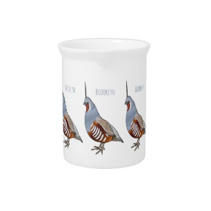Mountain quail bird cartoon illustration beverage pitcher