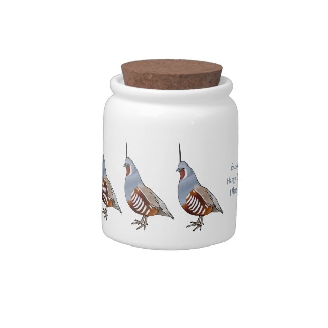 Mountain quail bird cartoon illustration  candy jar (Left)
