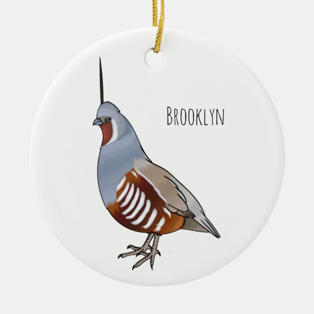 Mountain quail bird cartoon illustration ceramic ornament (Front)
