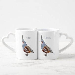 Mountain quail bird cartoon illustration coffee mug set