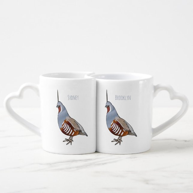Mountain quail bird cartoon illustration  coffee mug set (Back Nesting)