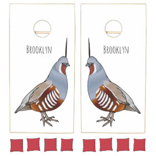 Mountain quail bird cartoon illustration cornhole set