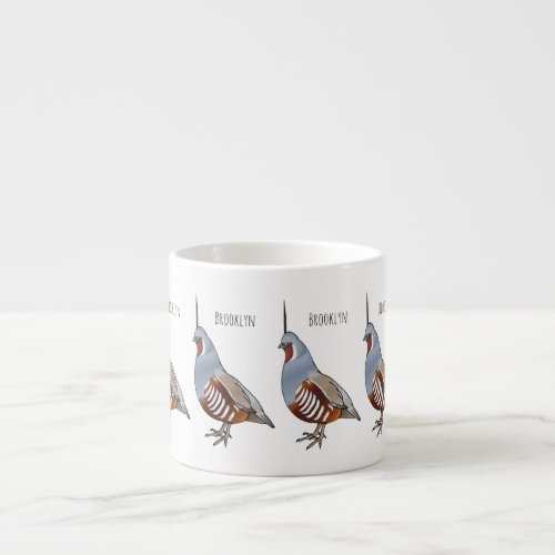 Mountain quail bird cartoon illustration  espresso cup