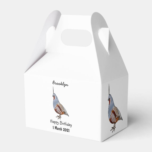 Mountain quail bird cartoon illustration favor boxes (Front Side)