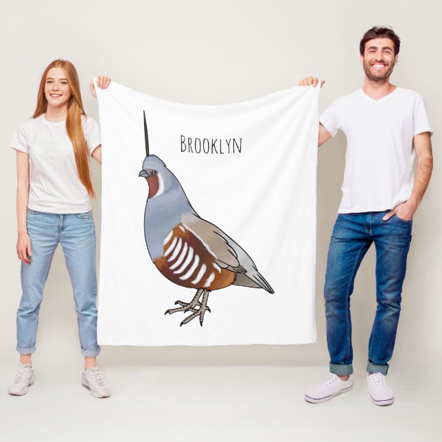 Mountain quail bird cartoon illustration  fleece blanket (In Situ)