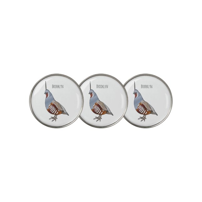 Mountain quail bird cartoon illustration golf ball marker (3 Up)