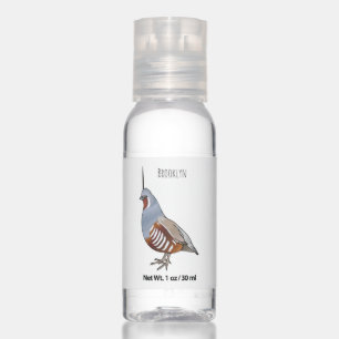 Mountain quail bird cartoon illustration hand sanitizer