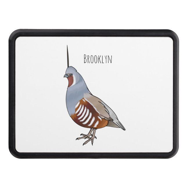 Mountain quail bird cartoon illustration  hitch cover (Front)
