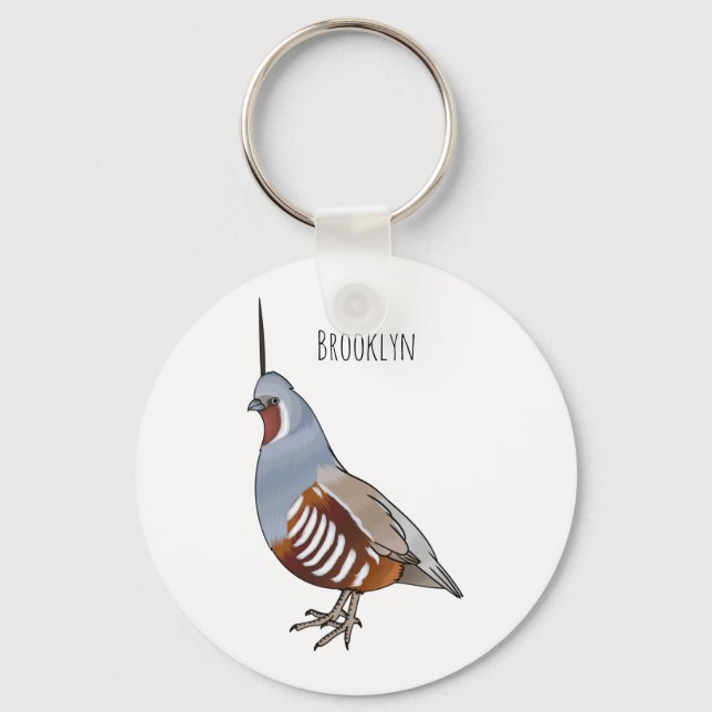 Mountain quail bird cartoon illustration  keychain (Front)