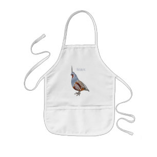 Mountain quail bird cartoon illustration   kids' apron