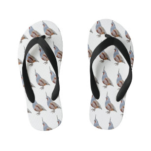 Mountain quail bird cartoon illustration kid's flip flops