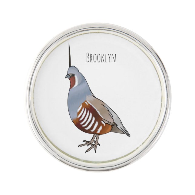 Mountain quail bird cartoon illustration  lapel pin (Front)