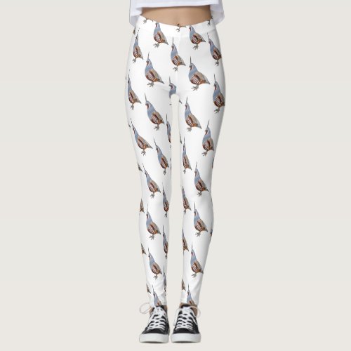 Mountain quail bird cartoon illustration  leggings