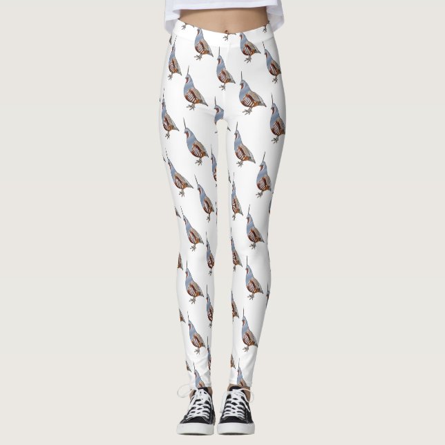 Mountain quail bird cartoon illustration  leggings (Front)