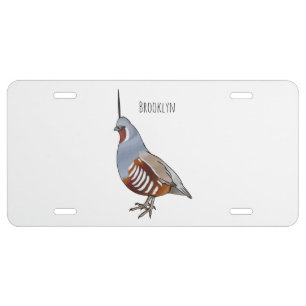 Mountain quail bird cartoon illustration license plate
