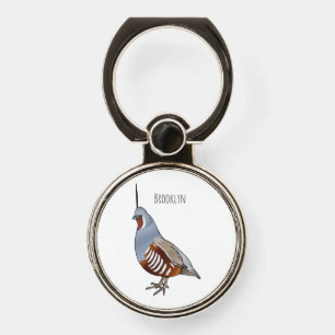 Mountain quail bird cartoon illustration phone ring stand