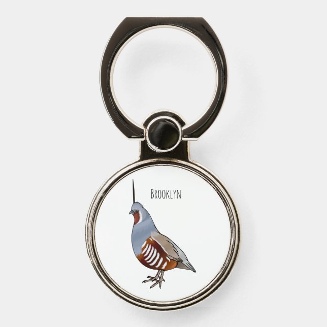 Mountain quail bird cartoon illustration  phone ring stand (Front)