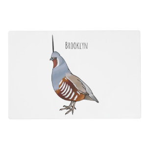 Mountain quail bird cartoon illustration placemat