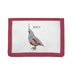 Mountain quail bird cartoon illustration  tri-fold wallet