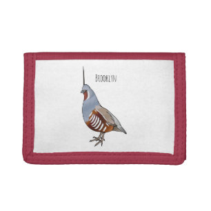 Mountain quail bird cartoon illustration tri-fold wallet
