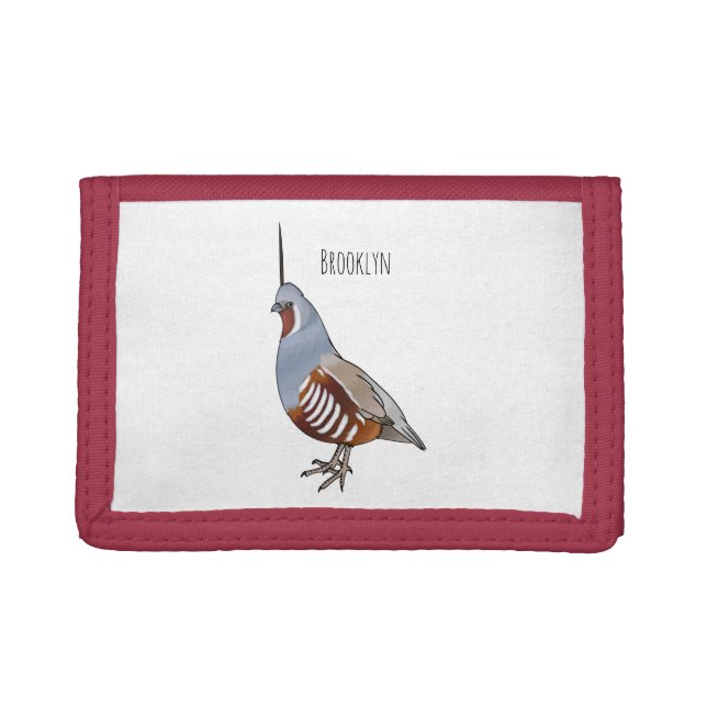 Mountain quail bird cartoon illustration  trifold wallet (Front)