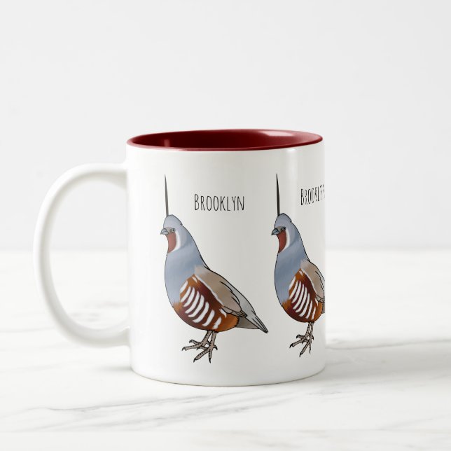 Mountain quail bird cartoon illustration  Two-Tone coffee mug (Left)