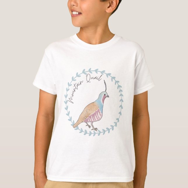 Mountain Quail bird species animal logo T-Shirt (Front)