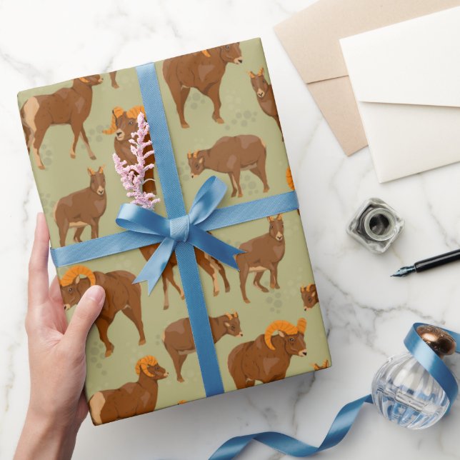 Mountain Rams Pattern with Bighorn Sheep Wild  Wrapping Paper (Gifting)