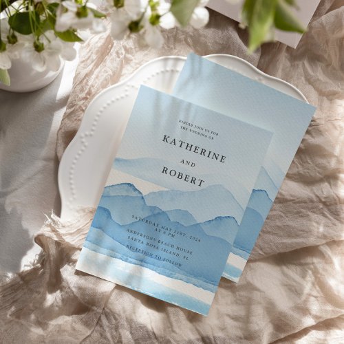 Mountain Range Blue Destination Wedding Invitation