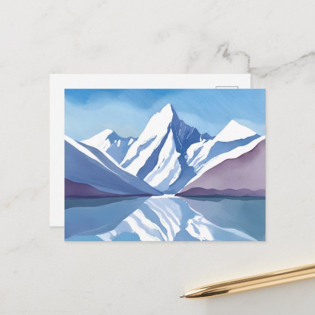 Mountain Range | Blue Watercolor Landscape Postcard (Front/Back In Situ)