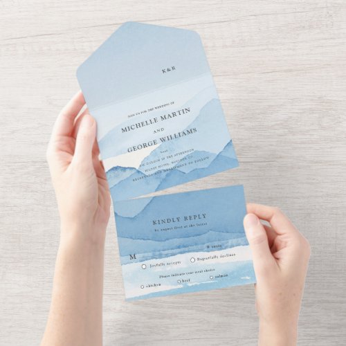 Mountain Range Blue Wedding All In One Invitation