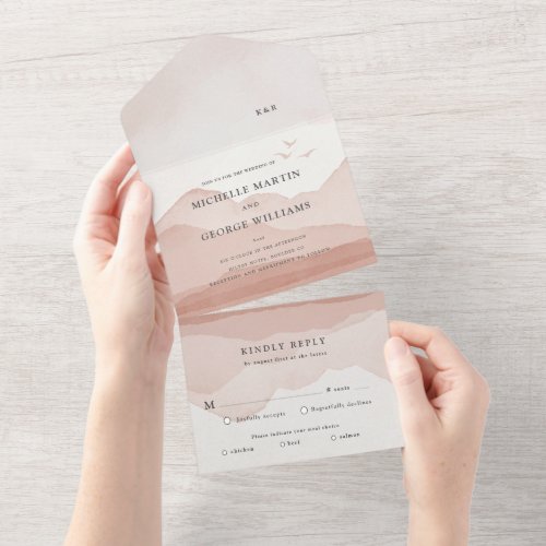 Mountain Range Blush Wedding All In One Invitation