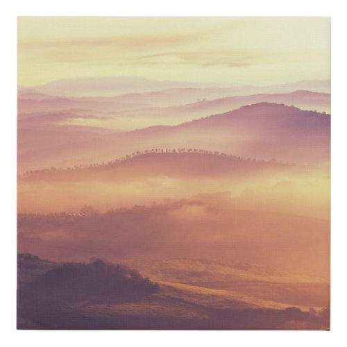 Mountain Range Covered in Fog  Dreamy Landscape Faux Canvas Print