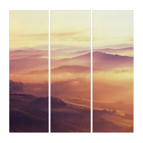 Mountain Range Covered in Fog  Dreamy Landscape Triptych