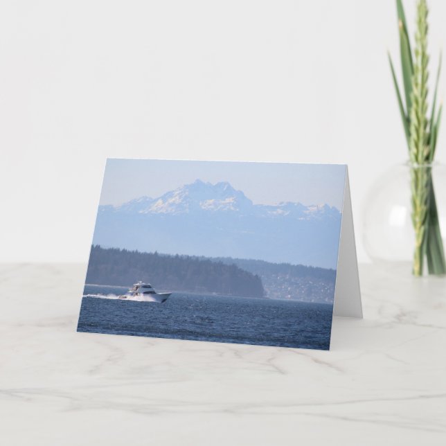 Mountain Range Oceanscape Blank Letterpress Thank You Card (Front)