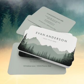 Mountain Range Pine Trees In Shades Of Sage  Business Card by riverme at Zazzle