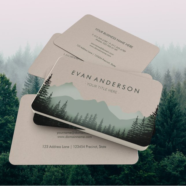 Mountain Range Pine Trees in Shades of Sage  Business Card (Creator Uploaded)