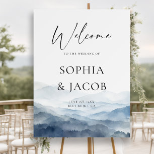 Mountain Range Serene Blue Modern Wedding Welcome Foam Board