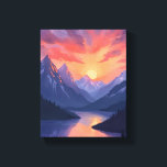 Mountain Range Sunset | Watercolor Lake Landscape Canvas Print<br><div class="desc">Mountain Range Sunset | Watercolor Lake Landscape Canvas Print</div>