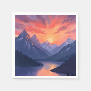 Mountain Range Sunset   Watercolor Lake Landscape Napkins