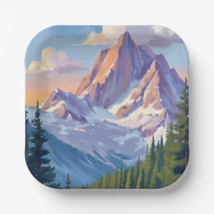 Mountain Range Watercolor Nature Painting Paper Plates
