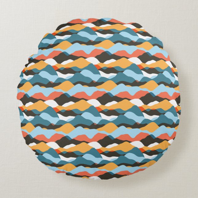 Mountain Range Waves Round Pillow (Front)