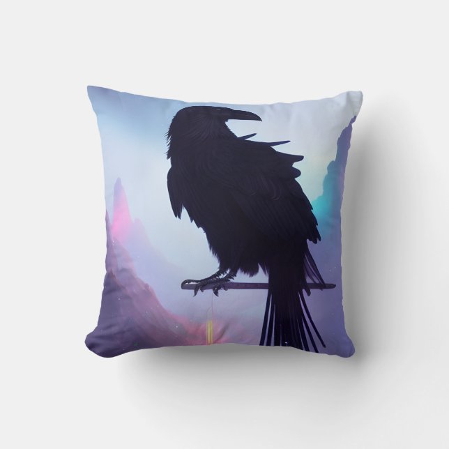 Mountain Raven Throw Pillow (Front)