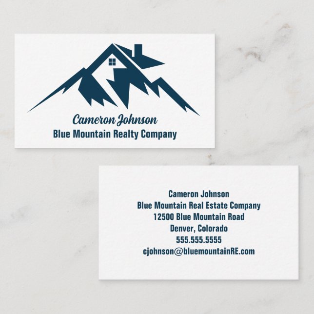 Mountain Real Estate Company Custom Blue White Business Card (Front/Back)