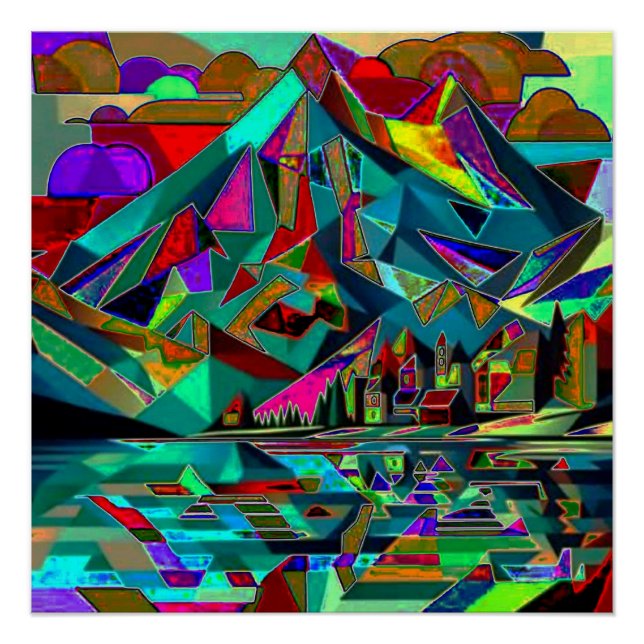 Mountain reflected in fjord poster (Front)