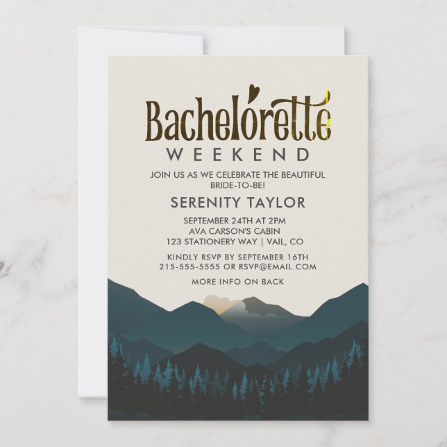 Mountain Retreat Bachelorette Weekend Invitation (Front)