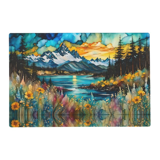 Mountain River and Wildflowers Landscape Placemat (Front)