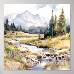 Mountain River Colorado Watercolor Painting Poster