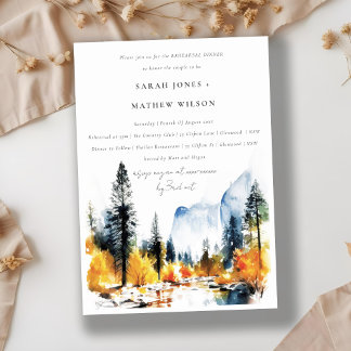 Mountain River Fall Landscape Rehearsal Dinner Invitation